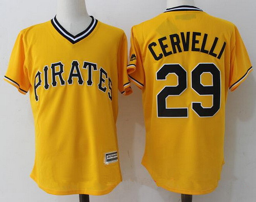 Men's Pittsburgh Pirates #29 Francisco Cervelli Yellow Stitched MLB Majestic Cool Base Jersey