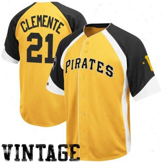 Men's Pittsburgh Pirates Retired Player #21 Roberto Clemente Gold Black Majestic Alternate Cool Base Player Jersey
