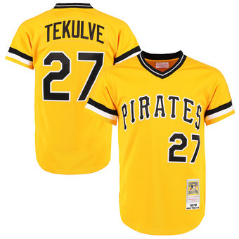 Men's Pittsburgh Pirates Retired Player #27 Kent Tekulve 1979 Mitchell & Ness Gold Pullover Majestic Alternate Cooperstown