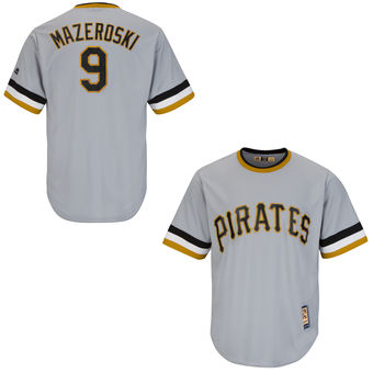 Men's Pittsburgh Pirates Retired Player #9 Bill Mazeroski Majestic Gray Pullover Cool Base Cooperstown Collectio