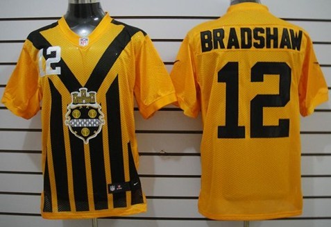 Men's Pittsburgh Steelers #12 Terry Bradshaw 1933 Yellow Nik Throwback Jersey