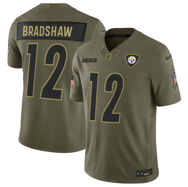 Men's Pittsburgh Steelers #12 Terry Bradshaw Olive 2025 F.U.S.E. Salute to Service Limited Football Stitched Jersey