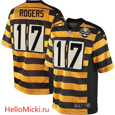 Men's Pittsburgh Steelers #17 Eli Rogers YellowBlack Bumblebee 80th Patch Nike Elite Jersey