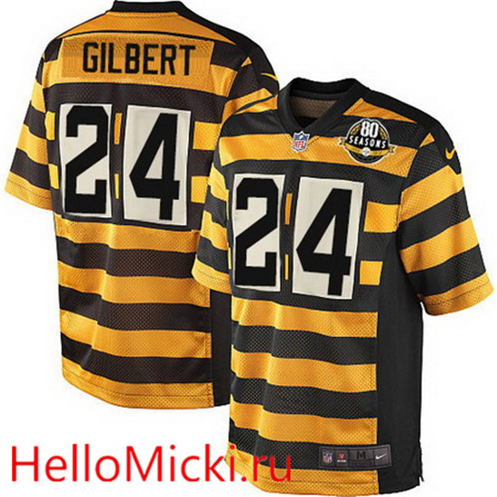 Men's Pittsburgh Steelers #24 Justin Gilbert Yellow With Black Bumblebee 80th Patch Stitched NFL Nike Elite Jersey