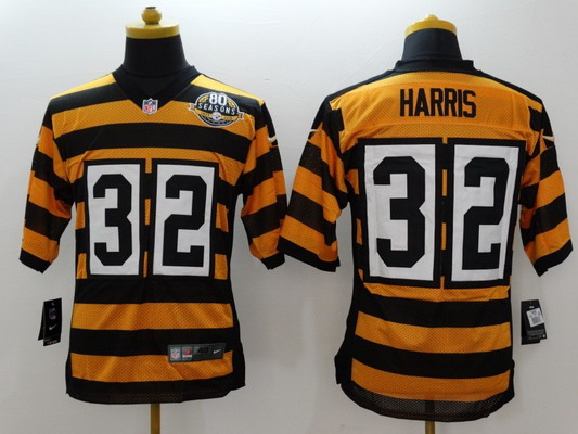 Men's Pittsburgh Steelers #32 Franco Harris Alternate Yellow With Black NFL Nike Elite Jersey 80th Season Patch