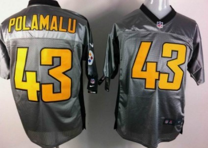 Men's Pittsburgh Steelers #43 Troy Polamalu Gray Gray Nik Elite Jerey
