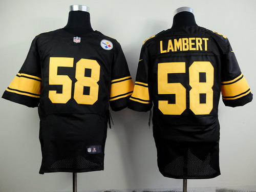Men's Pittsburgh Steelers #58 Jack Lambert Black With Yellow Nik Elite Jersey