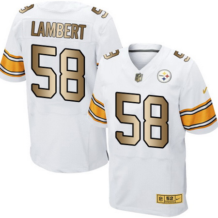 Men's Pittsburgh Steelers #58 Jack Lambert White With Gold Stitched NFL Nike Elite Jersey