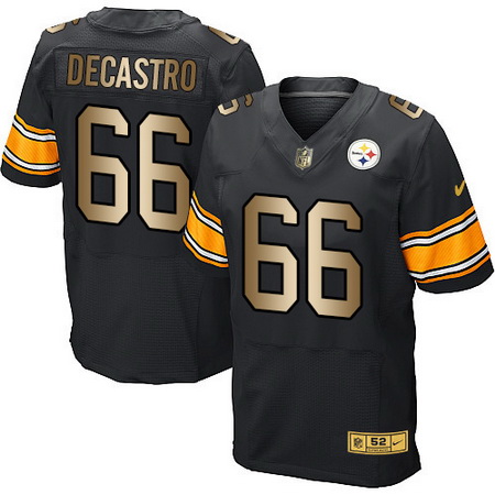 Men's Pittsburgh Steelers #66 David DeCastro Black With Gold Stitched NFL Nike Elite Jersey