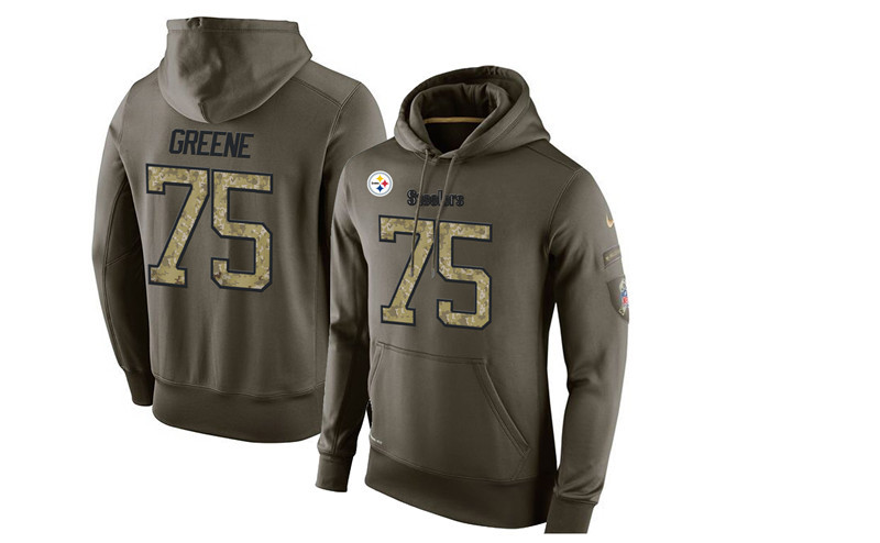 Men's Pittsburgh Steelers #75 Joe Greene Green Nike Olive Salute To Service KO Performance Limited Hoodie