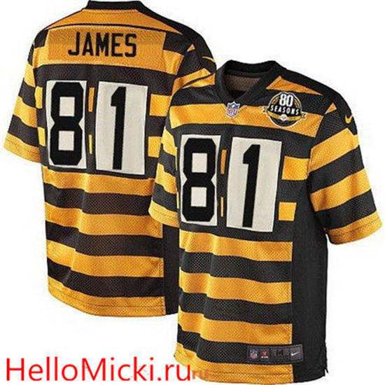 Men's Pittsburgh Steelers #81 Jesse James YellowBlack Bumblebee 80th Patch Nike Elite Jersey