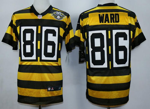 Men's Pittsburgh Steelers #86 Hines Ward Yellow-Black Nik Throwback 80th Patch Jerey
