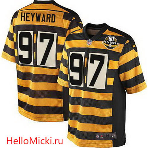 Men's Pittsburgh Steelers #97 Cameron Heyward YellowBlack Bumblebee 80th Patch Nike Elite Jersey