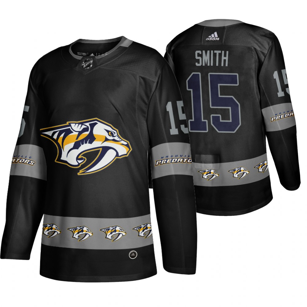 Men's Predators #15 Craig Smith Logo sleeve Breakaway Jersey Black