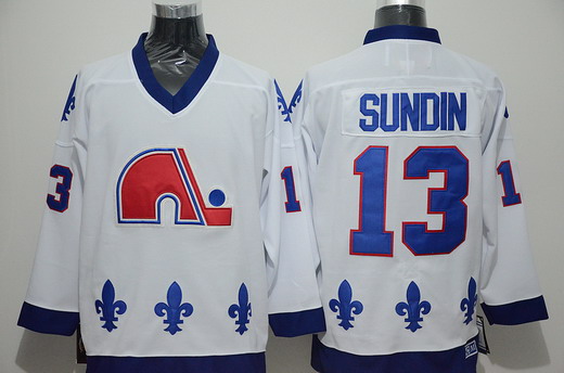 Men's Quebec Nordiques #13 Mats Sundin 1991-92 White CCM Vintage Throwback Jersey Stitched