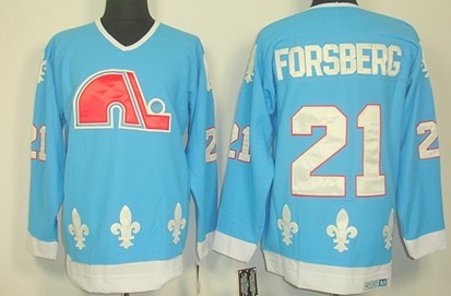 Men's Quebec Nordiques #21 Peter Forsberg Light Blue CCM Vintage Throwback Jersey Stitched