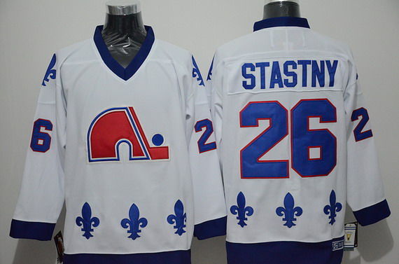 Men's Quebec Nordiques #26 Peter Stastny 1991-92 White CCM Vintage Throwback Jersey Stitched