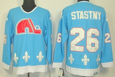 Men's Quebec Nordiques #26 Peter Stastny Light Blue Throwback Jersey Stitched