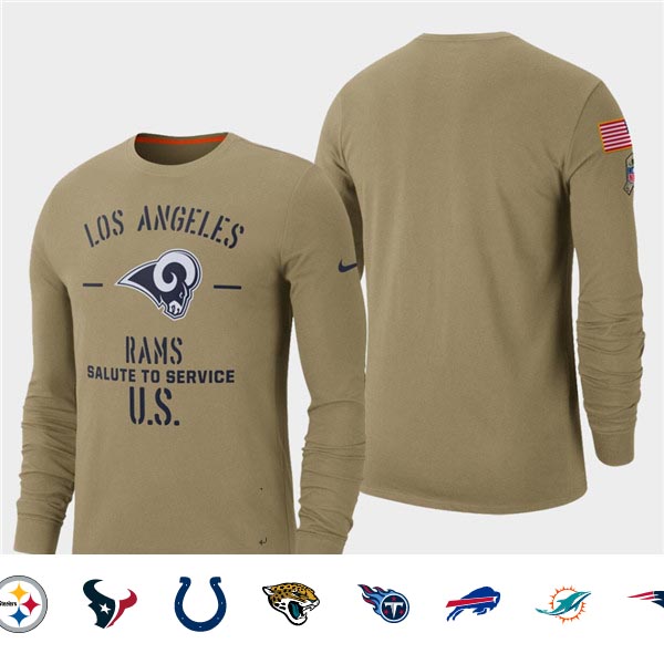 Men's Rams Tan 2019 Salute to Service Sideline Long Sleeve T-Shirt