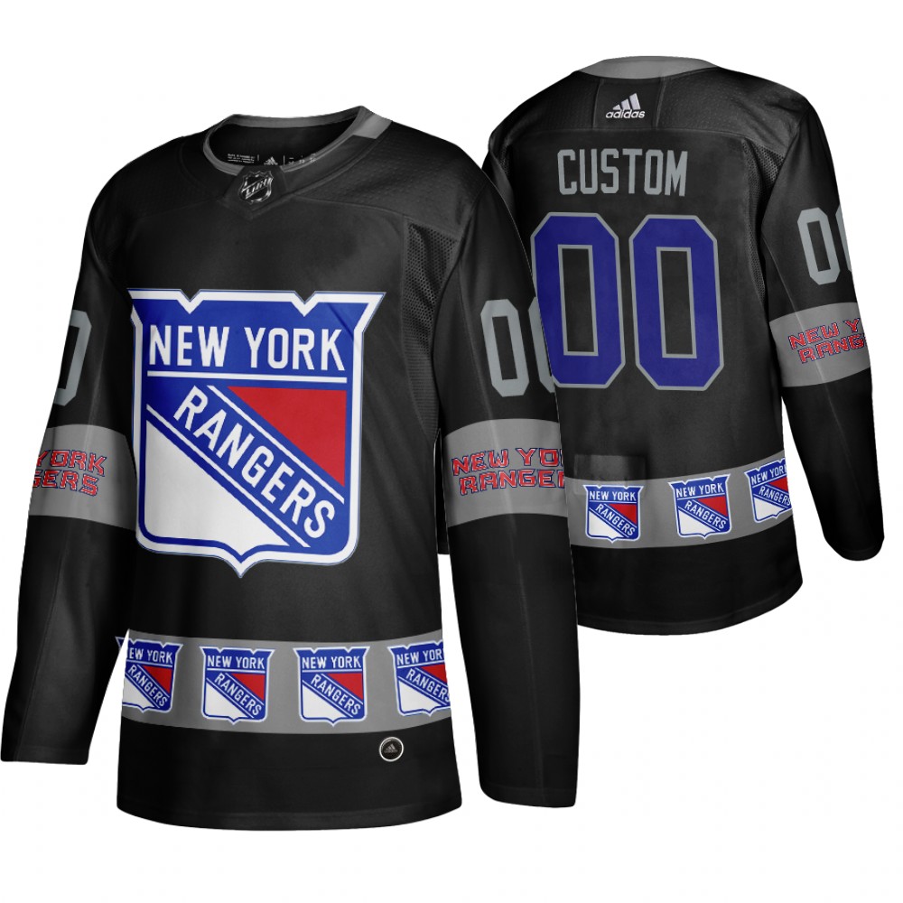 Men's Rangers #00 Custom Logo sleeve Breakaway Jersey Black