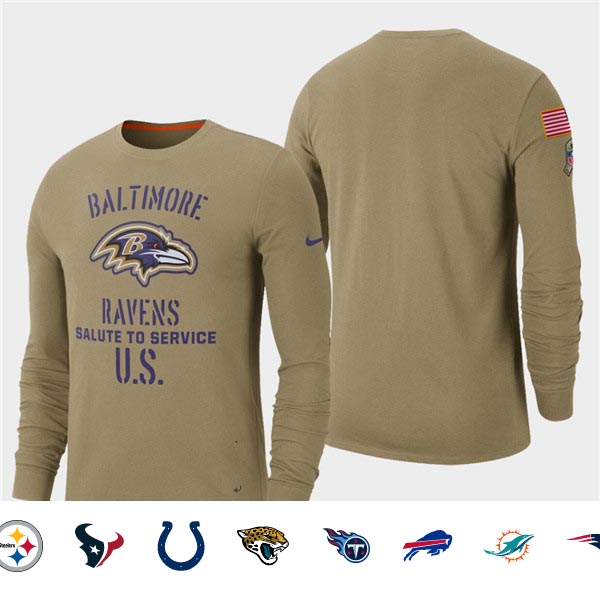 Men's Ravens Tan 2019 Salute to Service Sideline Long Sleeve T-Shirt