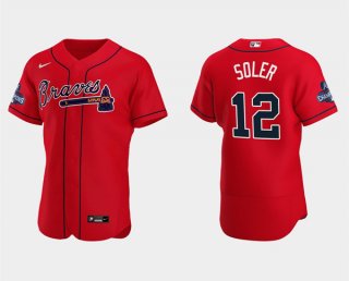 Men's Red Atlanta Braves #12 Jorge Soler 2021 World Series Champions Flex Base Stitched Jersey