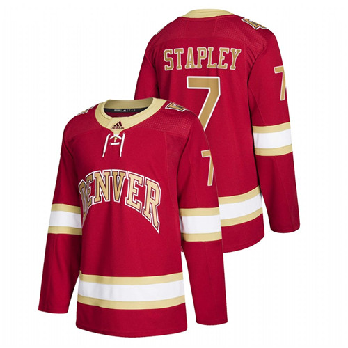 Men's Red Denver Pioneers Brett Stapley College Hockey Road Jersey