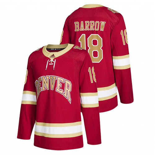 Men's Red Denver Pioneers Ryan Barrow College Hockey Road Jersey