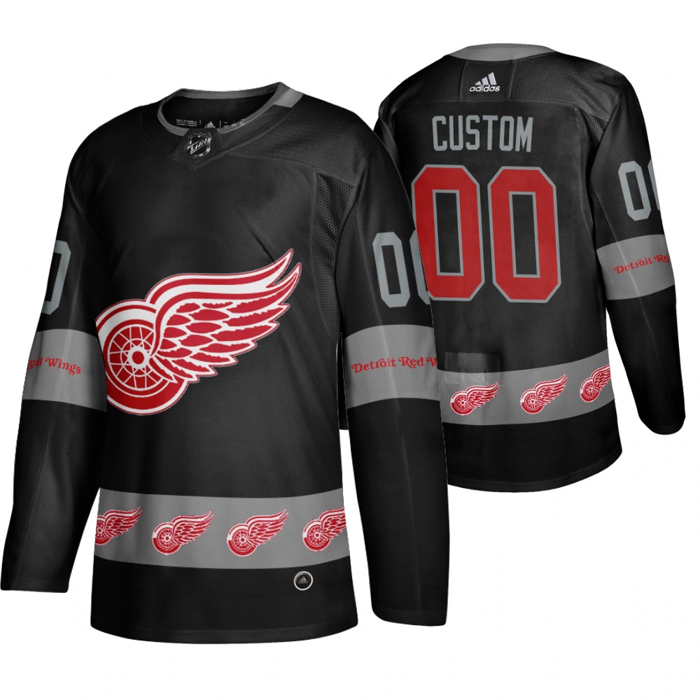 Men's Red Wings #00 Custom Logo sleeve Breakaway Jersey Black