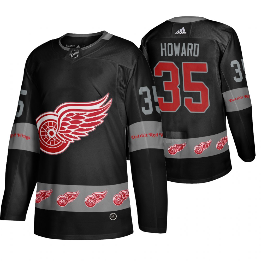 Men's Red Wings #35 Jimmy Howard Logo sleeve Breakaway Jersey Black