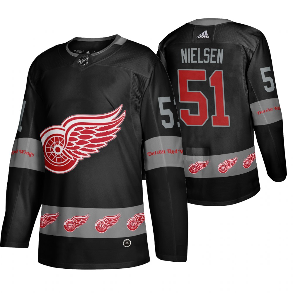 Men's Red Wings #51 Frans Nielsen Logo sleeve Breakaway Jersey Black
