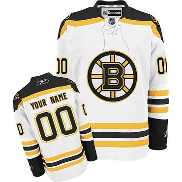 Men's Reebok Boston Bruins Customized Authentic White Away NHL Jersey