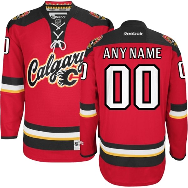 Men's Reebok Calgary Flames Customized Authentic Red New Third NHL Jersey