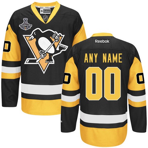Men's Reebok Pittsburgh Penguins Customized Authentic Black Gold Third 2016 Stanley Cup Champions NHL Jersey