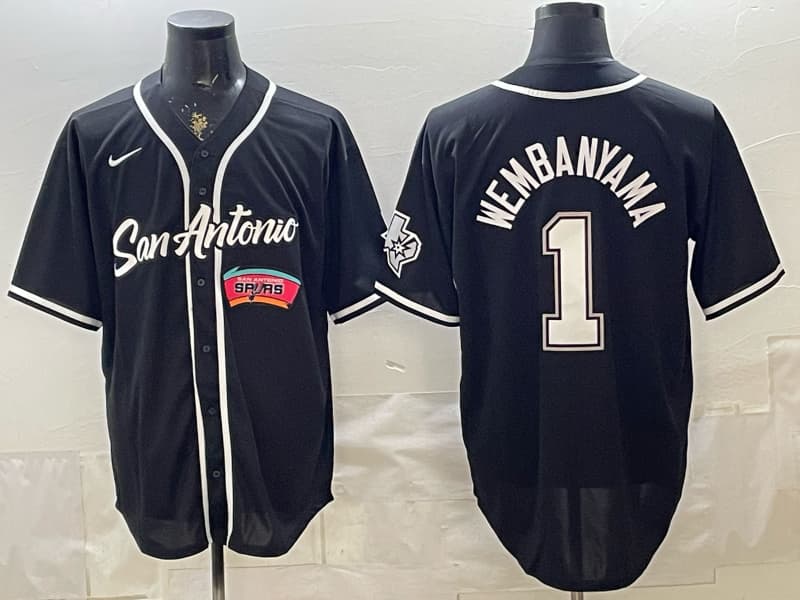 Men's San Antonio Spurs #1 Victor Wembanyama Black 2025-26 City Edition Swingman Stitched BASEBALL Jersey
