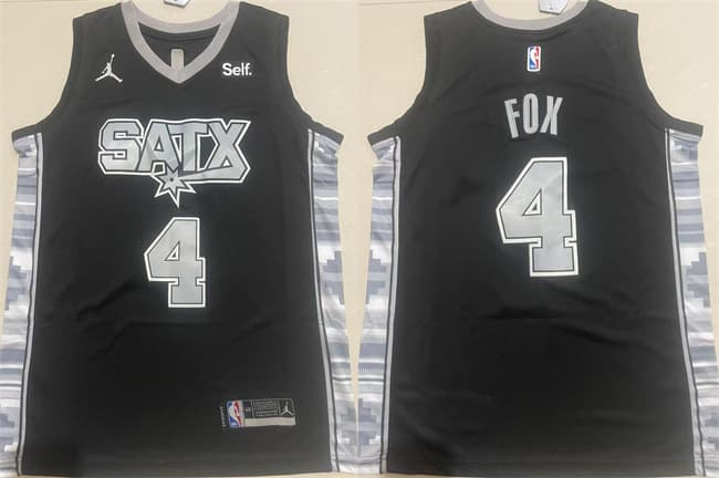 Men's San Antonio Spurs #4 De'Aaron Fox Black 2024-25 Statement Edition Stitched Basketball Jersey
