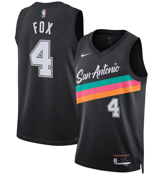 Men's San Antonio Spurs #4 De'Aaron Fox Black 2025-26 City Edition Swingman Stitched Basketball Jersey