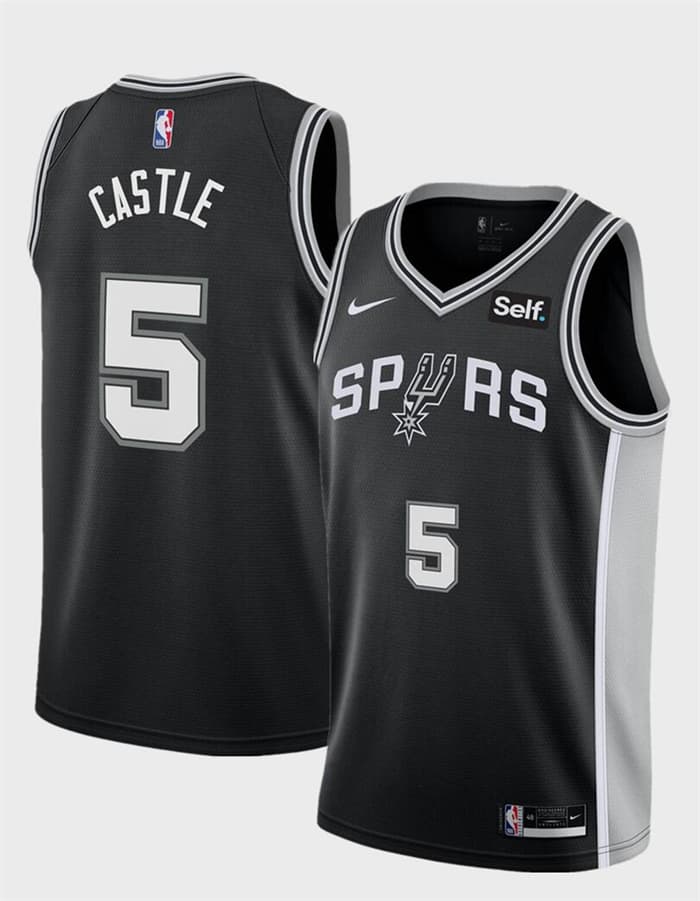 Men's San Antonio Spurs #5 Stephon Castle Black  Stitched Basketball Jersey