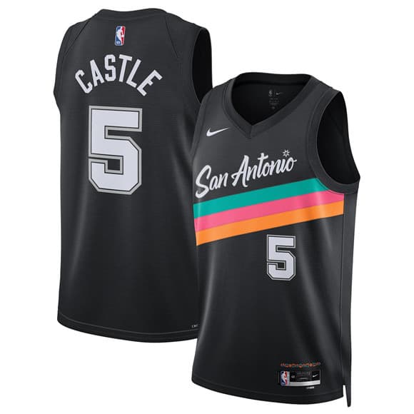 Men's San Antonio Spurs #5 Stephon Castle Black 2025-26 City Edition Swingman Stitched Basketball Jersey