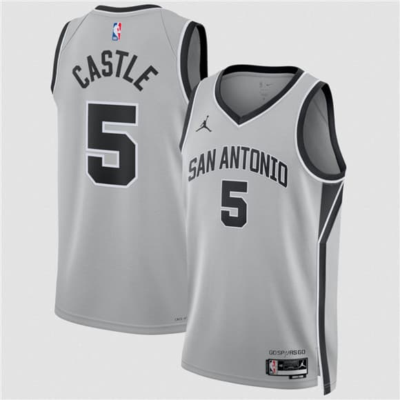 Men's San Antonio Spurs #5 Stephon Castle Silver 2025 Statement Edition Stitched Basketball Jersey
