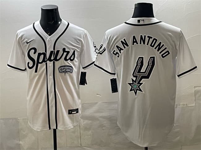 Men's San Antonio Spurs Team Big Logo White Stitched Baseball Jersey