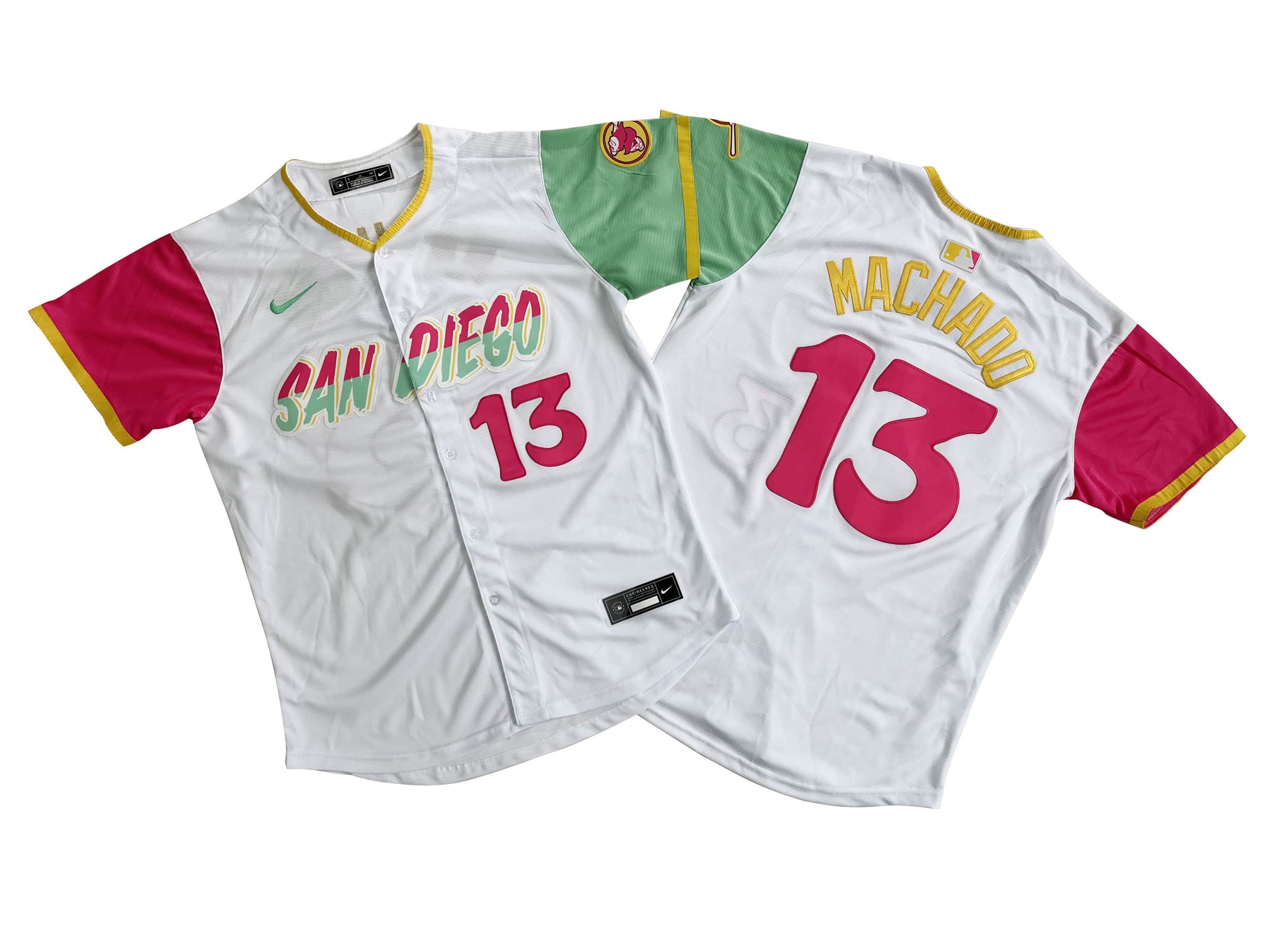 Men's San Diego 13# Padres Manny Machado Nike White City Connect Limited Player Jersey.