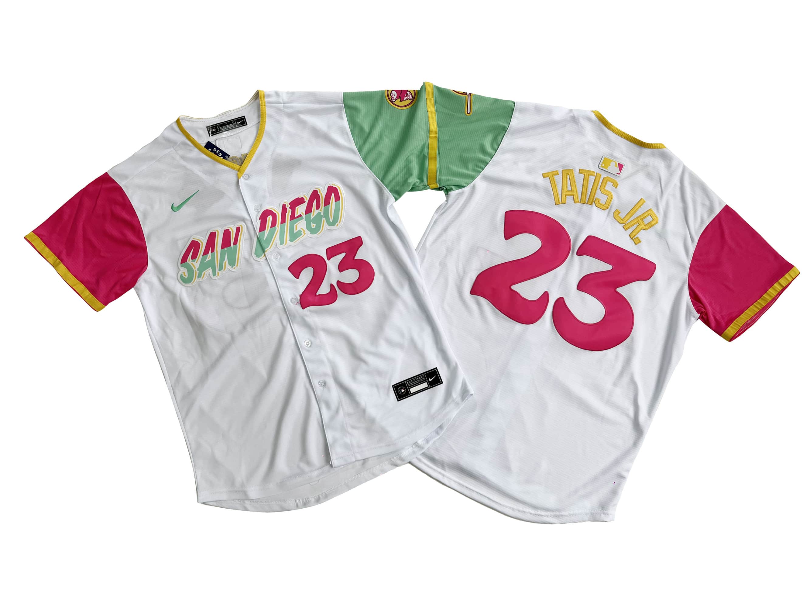 Men's San Diego 23# Fernando Tatis Jr. Machado Nike White City Connect Limited Player Jersey.