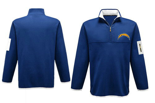 Men's San Diego Chargers Blank Antigua Charcoal Fortune Sweater Knit Microfleece Quarter-Zip Pullover Blue Jacket