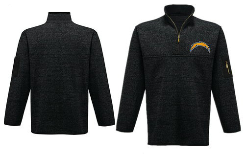 Men's San Diego Chargers Blank Antigua Charcoal Fortune Sweater Knit Microfleece Quarter-Zip Pullover Dark Gray Jacket