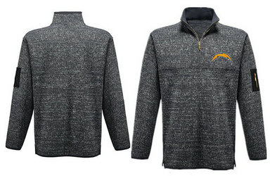 Men's San Diego Chargers Blank Antigua Charcoal Fortune Sweater Knit Microfleece Quarter-Zip Pullover Gray Jacket