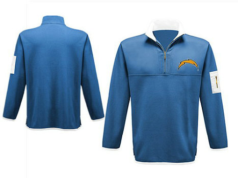 Men's San Diego Chargers Blank Antigua Charcoal Fortune Sweater Knit Microfleece Quarter-Zip Pullover Light BlueJacket