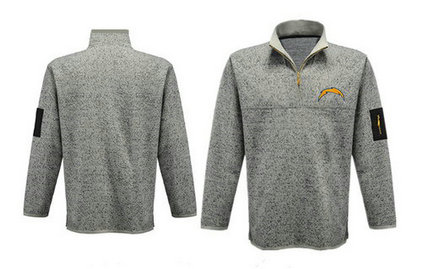 Men's San Diego Chargers Blank Antigua Charcoal Fortune Sweater Knit Microfleece Quarter-Zip Pullover Light Gray Jacket