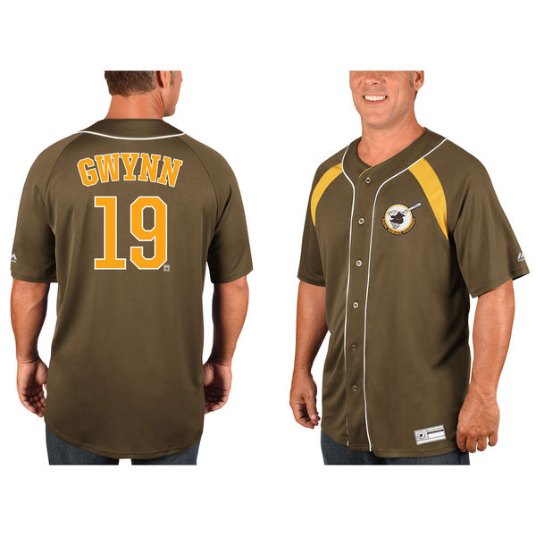 Men's San Diego Padres #19 Tony Gwynn Majestic Brown Gold Cooperstown Collection Peak Power Cool Base Fashion Player Jersey