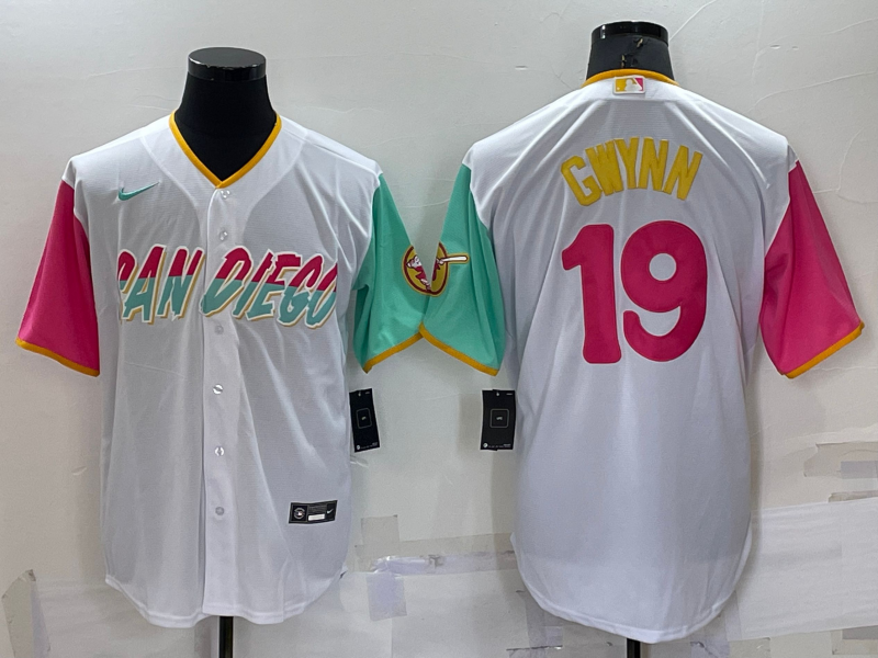 Men's San Diego Padres #19 Tony Gwynn White 2022 City Connect Cool Base Stitched Jersey的副本